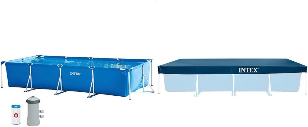 Intex 28274 Pool Rectangular 450 x 220 x 84 cm 28039 Pool Cover Rectangular, Blue, 460 x 230 cm(+ Pool Cover)