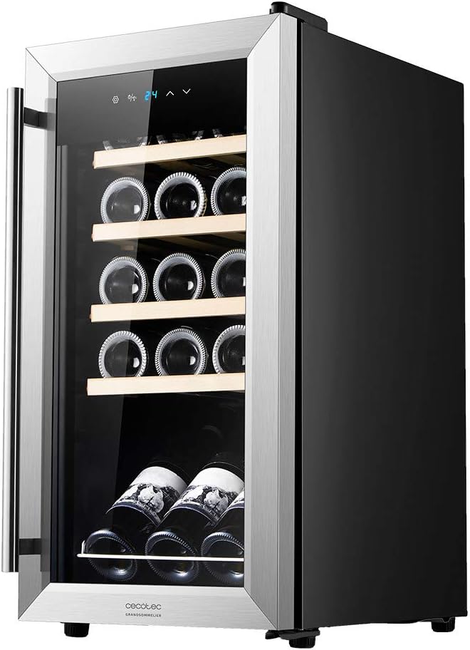 Cecotec Enoteca da 12 bottiglie Bolero GrandSommelier 1220 CoolCrystal, 31 litri, sistema termoelettrico di raffreddamento, alte prestazioni, temperatura regolabile, luce LED interna(Grigio/15 Bottiglie)