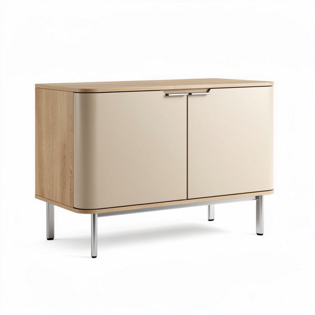 Mobiletto in legno e melaminico beige con ante scorrevoli 90 x 40 x 70cm