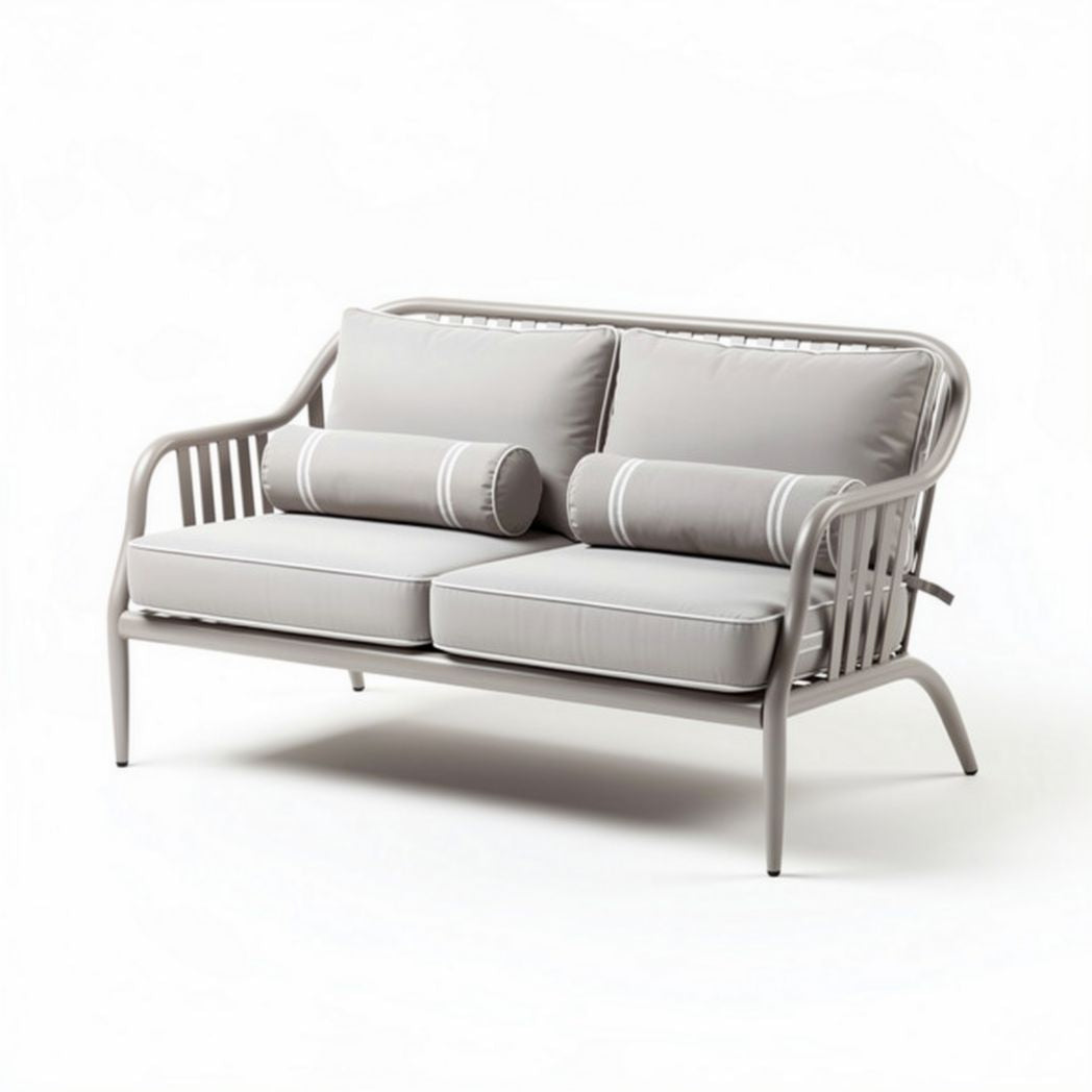 Divano bianco in alluminio con cuscini grigi 160 x 80 x 70cm