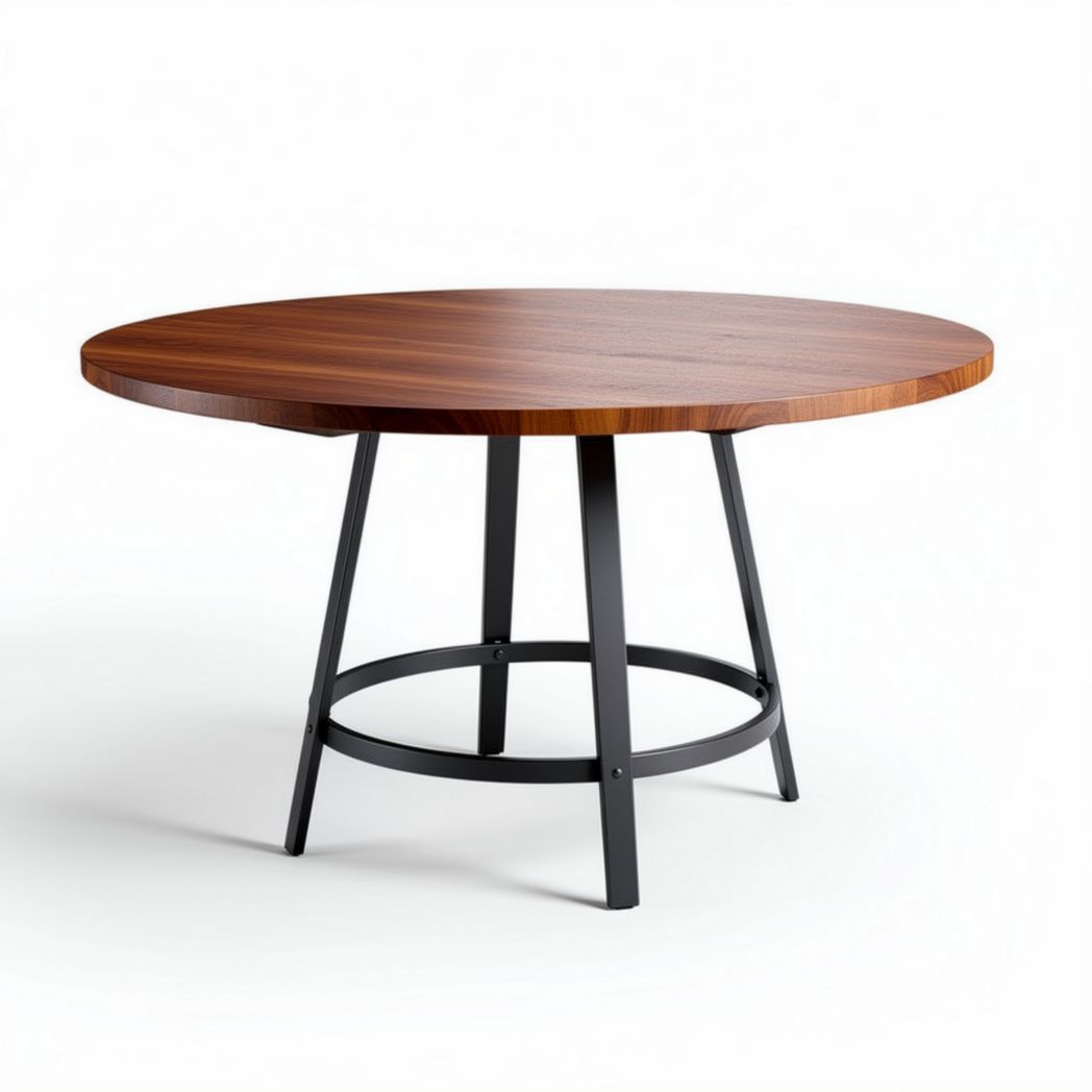 Tavolo rotondo in legno di noce con base in metallo nero 80 x 80 x 75cm