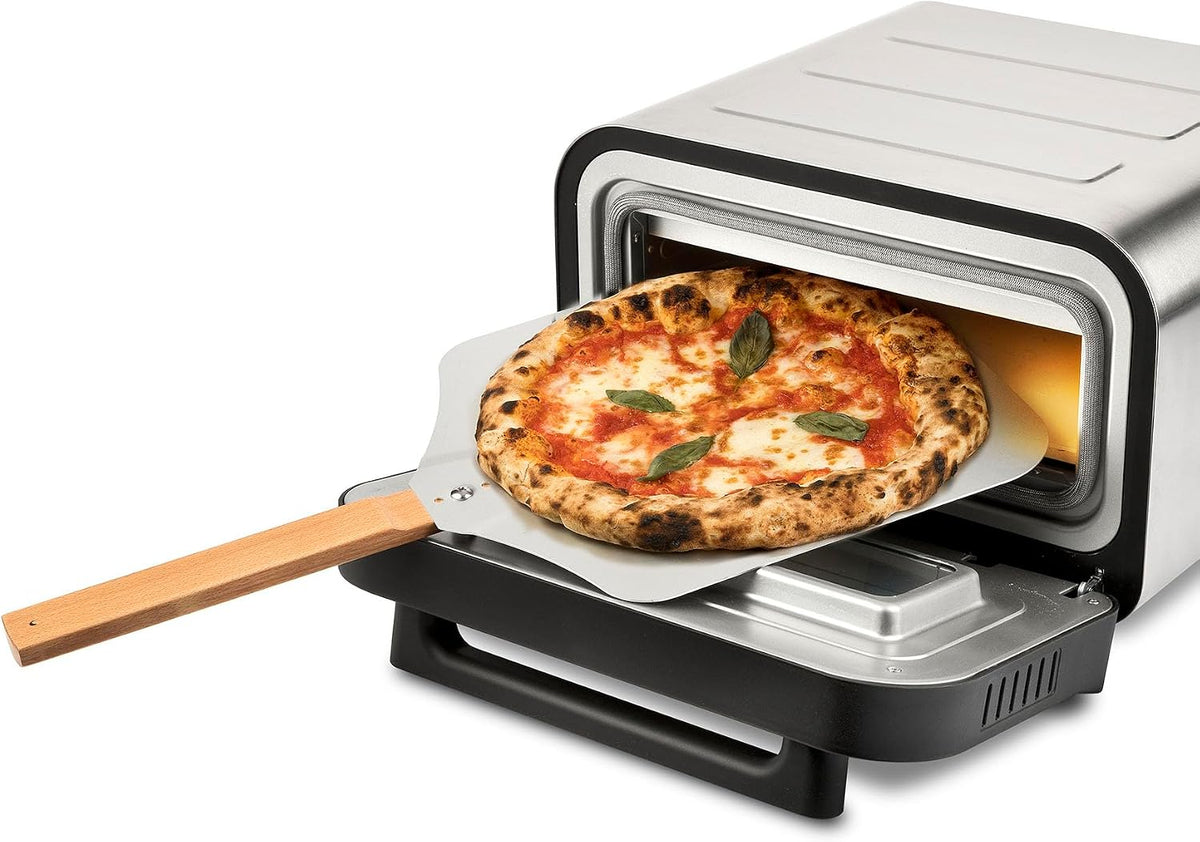 G3 Ferrari G10204 Pizza Pro 2 Minuti, 1700 W, Raggiunge fino 450°C, Pareti fredde,Cottura in 2 minuti, Display digitale con 6 programmi, Pietra refrattaria, Accessori e ricettario inclusi, Grigio/Inox(Grigio/Inox)