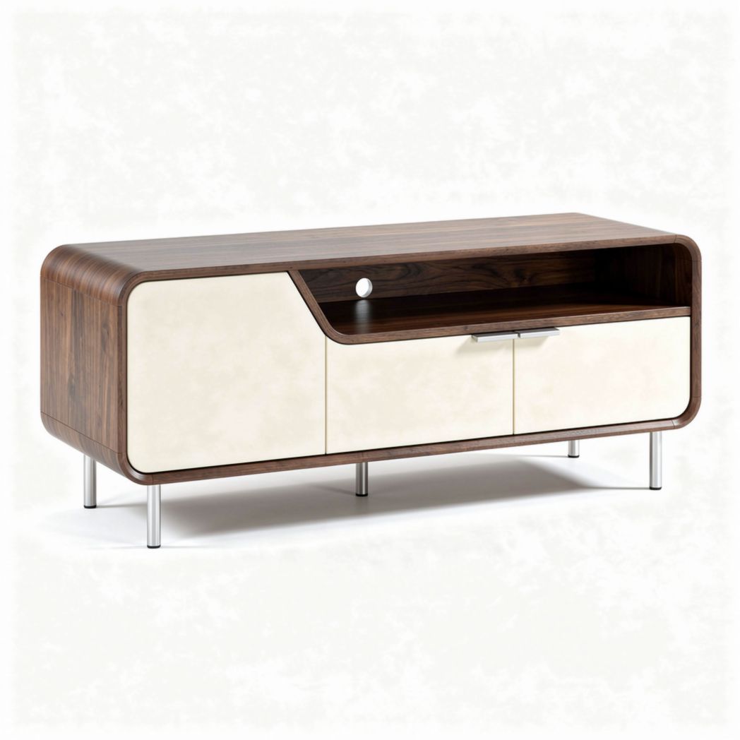 Mobile in legno di noce con cassetto e ripiano 150 x 45 x 50cm beige e marrone