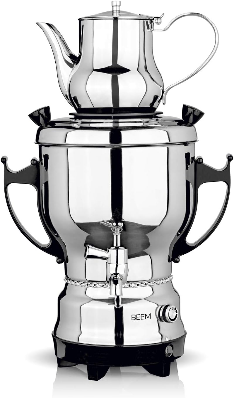 BEEM SAMOWAR 2030-3 l | Tea Maker Elettrico 2.200 W | Acciaio Inox, Contenitore per Acqua da 3 Litri, teiera da 1 litro | Adatta per Uso privato, alberghiero, gastronomico