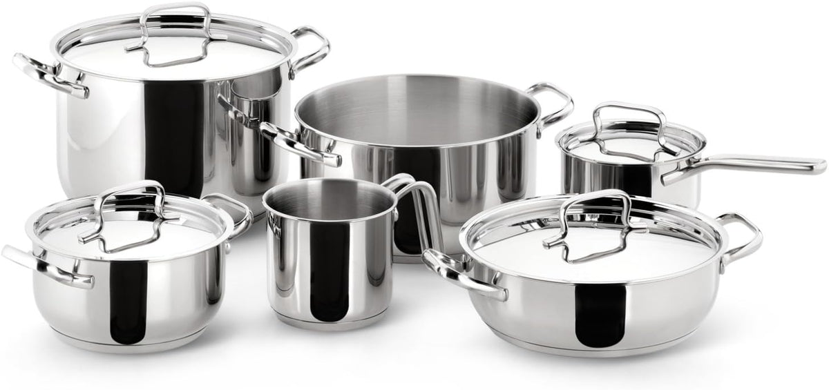 Lagostina Sfiziosa Set di Pentole Induzione, Gas e Forno in Acciaio Inox 18/10, 10 Pezzi, Fondo Lagoseal Plus Triplo Strato, con 4 Casseruole, Pentola, Bollilatte, 4 Coperchi