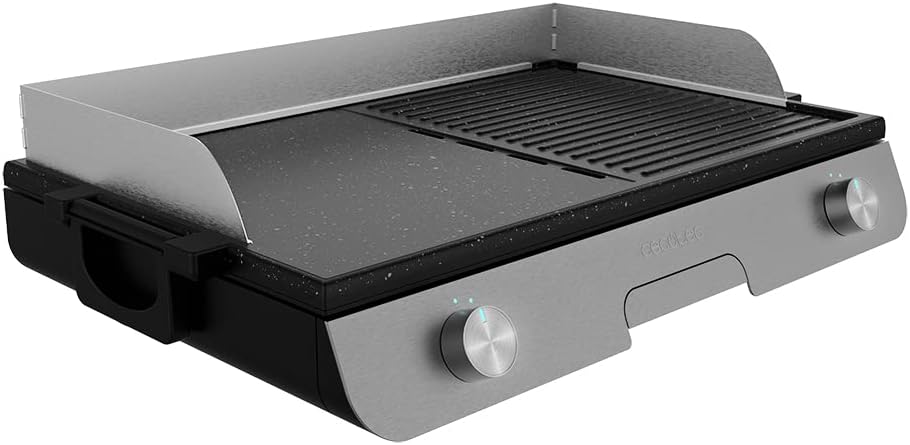 Cecotec Barbecue Elettrico PerfectRoast 3000 Inox. 3000 W, Superficie di cottura mista, Rivestimento antiaderente, Resistenza integrata, piastra rimovibile, termostato regolabile, 03182(Desktop)