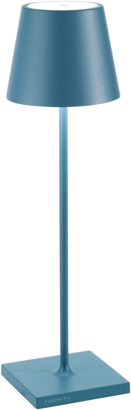 Zafferano, Poldina Cover Giacinto d'Acqua, Intrecciata a Mano per Lampada da Tavolo, Paralume Compatibile con Lampade Poldina, Fatto a Mano, Ø14,5 x 12,5 cm(Blu Avio/Lampada con Caricabatterie)
