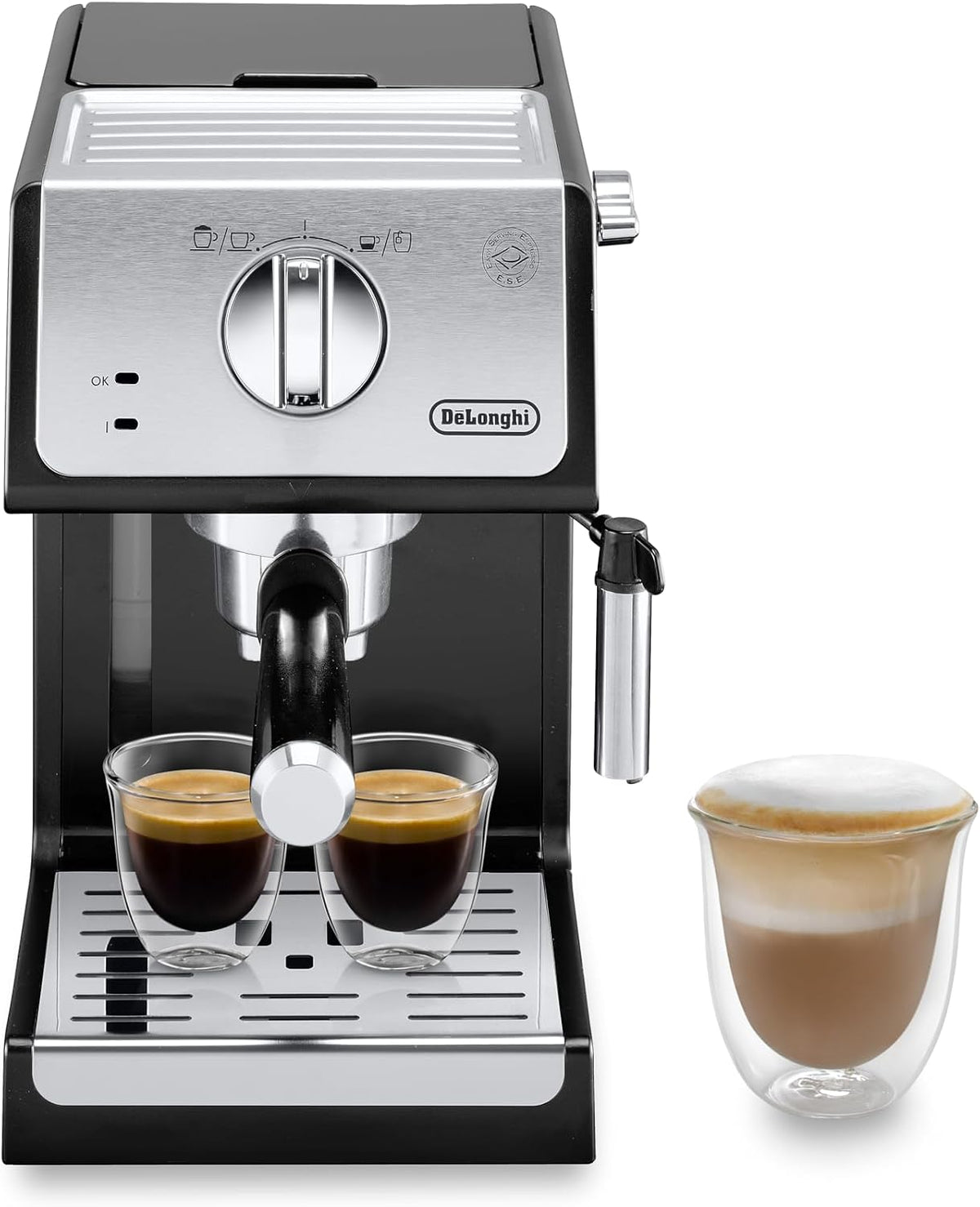 De'Longhi ECP33.21 Macchina da Caffè Espresso Manuale e Cappuccino, Caffè in Polvere o in Cialde E.S.E., Argento/Nero