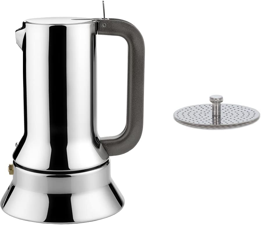Alessi 9090/3 Caffettiera con Fondo a Induzione di Design in Acciaio Inox, 3 Tazze, 15 centilitri Riduttore per caffettiera, Grigio