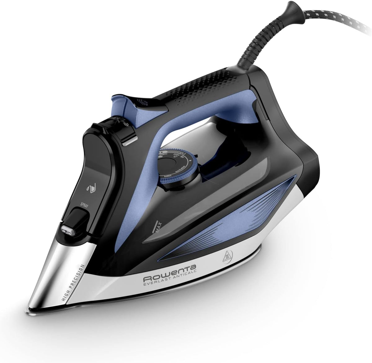 Rowenta DW7320D1 Everlast Anticalc Ferro a Vapore, 2700 W, getto a vapore potente, 400 micro-fori, sistema anticalcare, nero/azzurro, Nero/Blu(Nero/Blu)