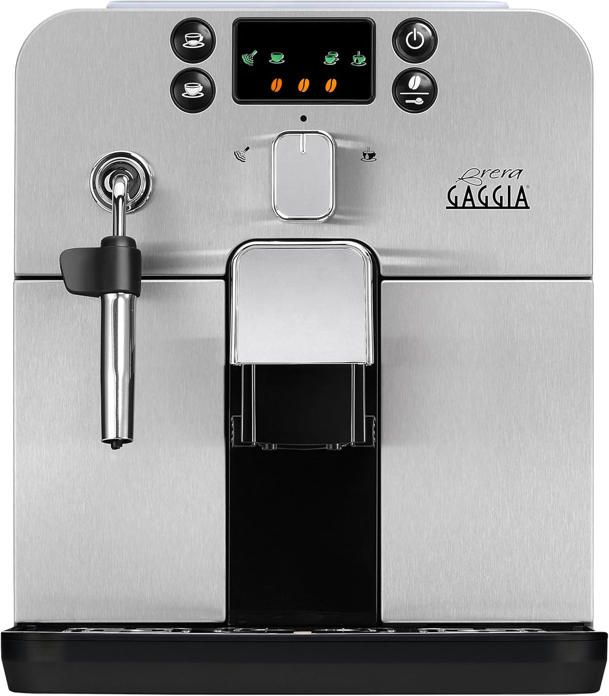 Gaggia RI9305/11 Brera - Macchina da Caffè Automatica, per Espresso e Cappuccino, Caffè in Grani o Macinato, 1400 W, Argento/Nero(Brera Black/Solo Macchina)