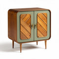 Mobiletto in legno con ante verdi e design geometrico 60 x 40 x 80cm