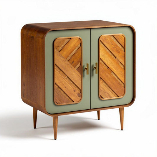 Mobiletto in legno con ante verdi e design geometrico 60 x 40 x 80cm