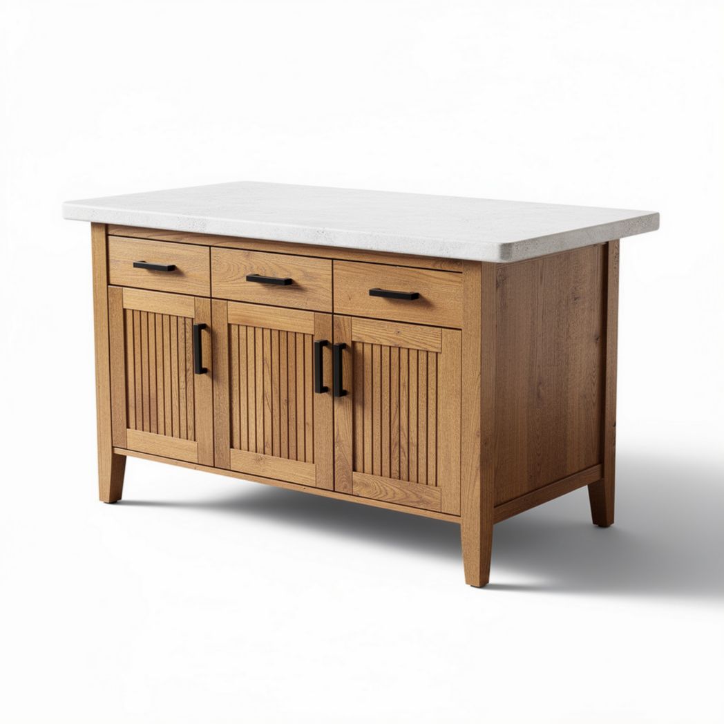 Mobile da cucina in legno con top in marmo bianco 150 x 75 x 90cm