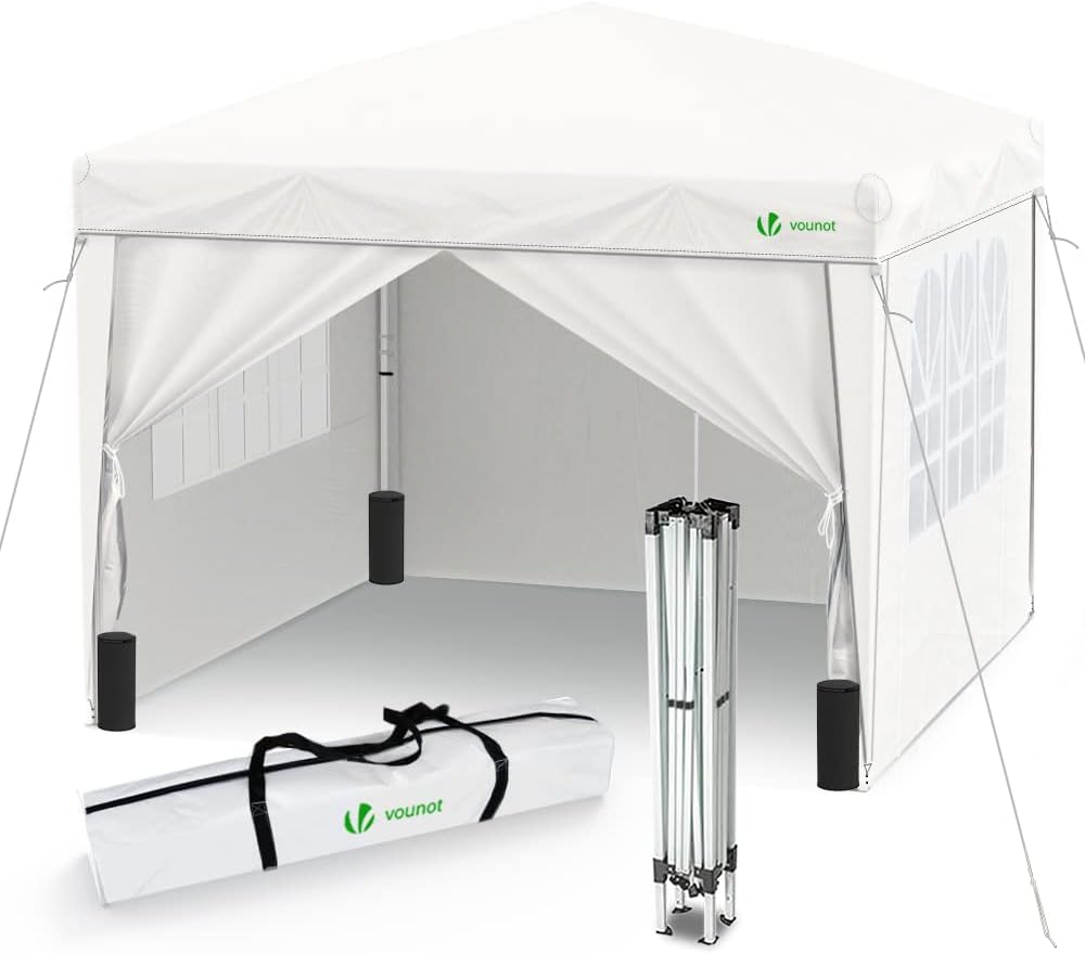 VOUNOT Gazebo 3x3m Pieghevole con 4 Parti Laterali, Gazebo da Giardino Tenda Padiglione Pop up con 4 Sacchi di Sabbia di Peso e Sacca di Trasporto, Colore Verde(White)