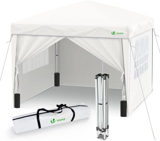VOUNOT Gazebo 3x3m Pieghevole con 4 Parti Laterali, Gazebo da Giardino Tenda Padiglione Pop up con 4 Sacchi di Sabbia di Peso e Sacca di Trasporto, Colore Verde(White)