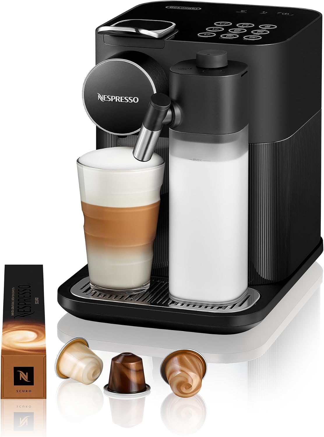 Nespresso Gran Lattissima De'Longhi EN640.B Macchina da caffè, Sistema Capsule Nespresso, Pannello Intuitivo, Spegnimento Automatico, Serbatoio 1,3L, Risparmio Energetico, Potenza 1400 W, Nero(Nero Modello 2023)
