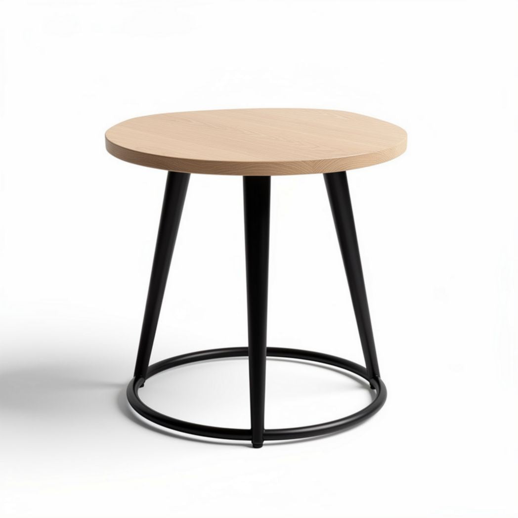 Tavolino rotondo in legno di frassino con base in metallo nero 60 x 60 x 45cm