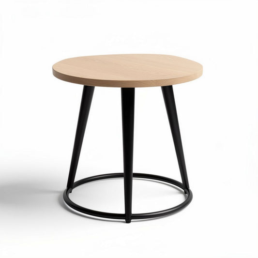 Tavolino rotondo in legno di frassino con base in metallo nero 60 x 60 x 45cm