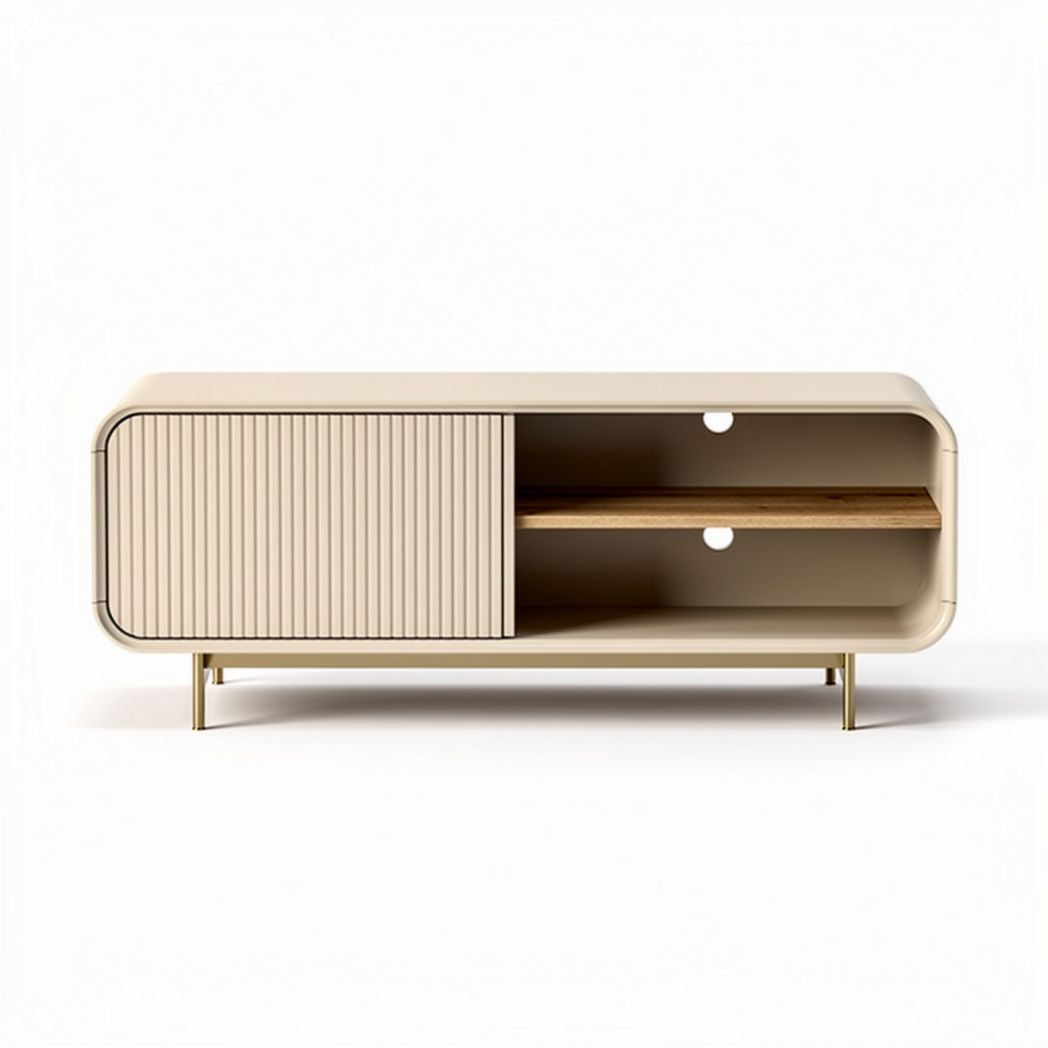 Mobiletto moderno in legno e metallo color crema 120 x 40 x 45cm