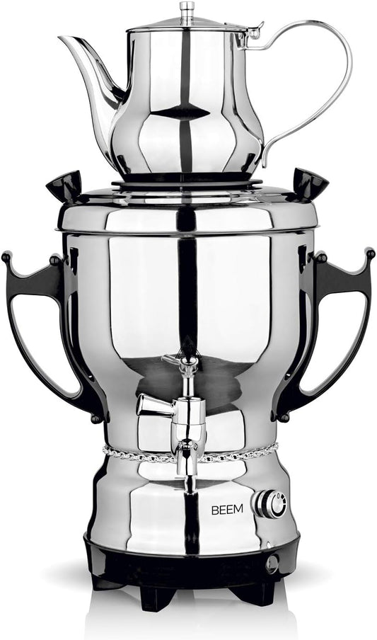 BEEM SAMOWAR 2030-3 l | Tea Maker Elettrico 2.200 W | Acciaio Inox, Contenitore per Acqua da 3 Litri, teiera da 1 litro | Adatta per Uso privato, alberghiero, gastronomico