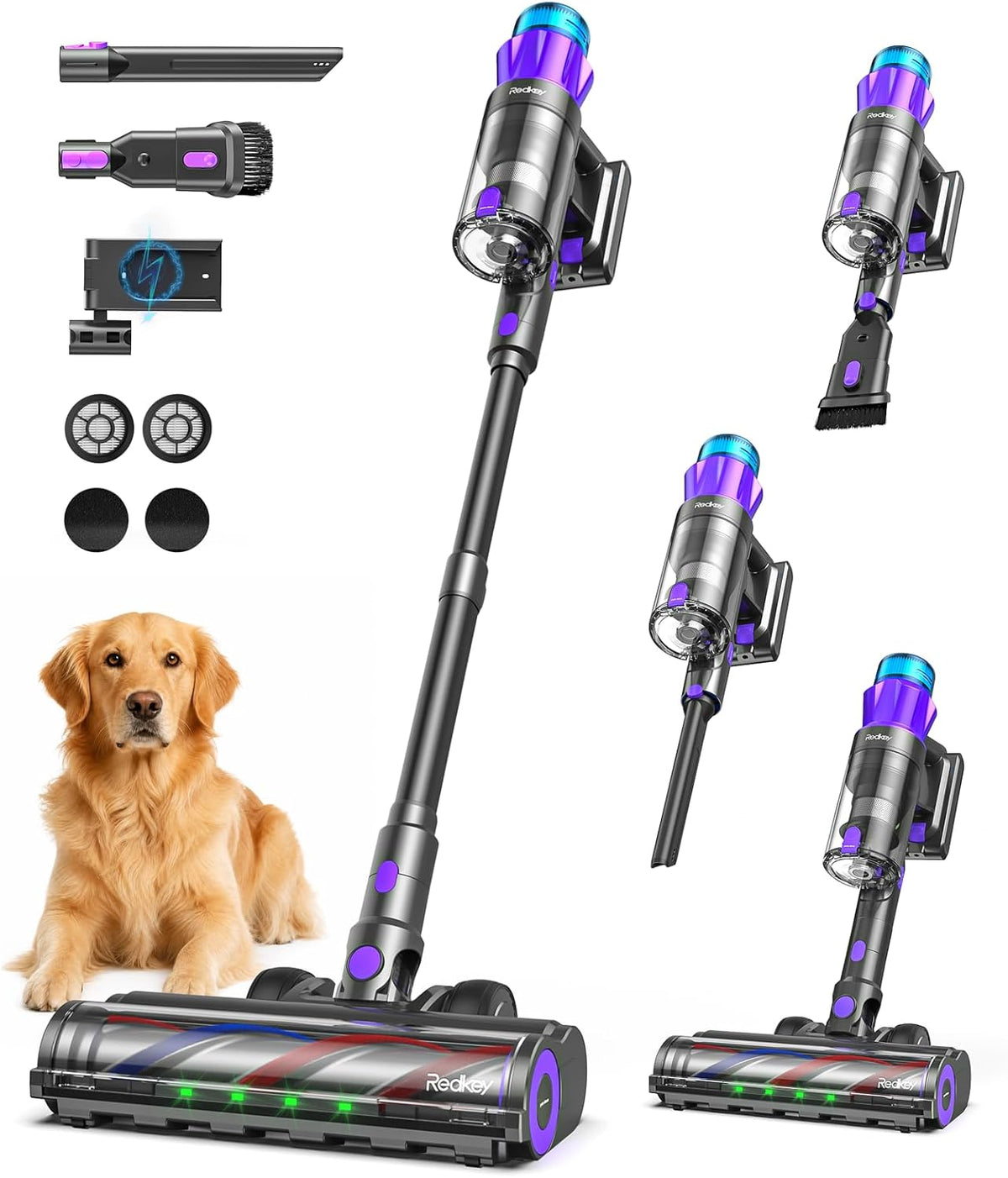Redkey P9 Pro Aspirapolvere Senza Fili 68KPa/650W/80Min, Scopa Elettrica Senza Fili Potente Verticale con Antigroviglio, Display LED, Aspirapolvere per Animali/Pavimenti/Tappeti/Auto/Capelli