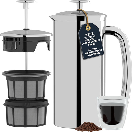 Espro Press | French Press P7 aus Edelstahl | 950ml(18 oz/Imballaggio_al dettaglio/In Acciaio Inox Lucido.)