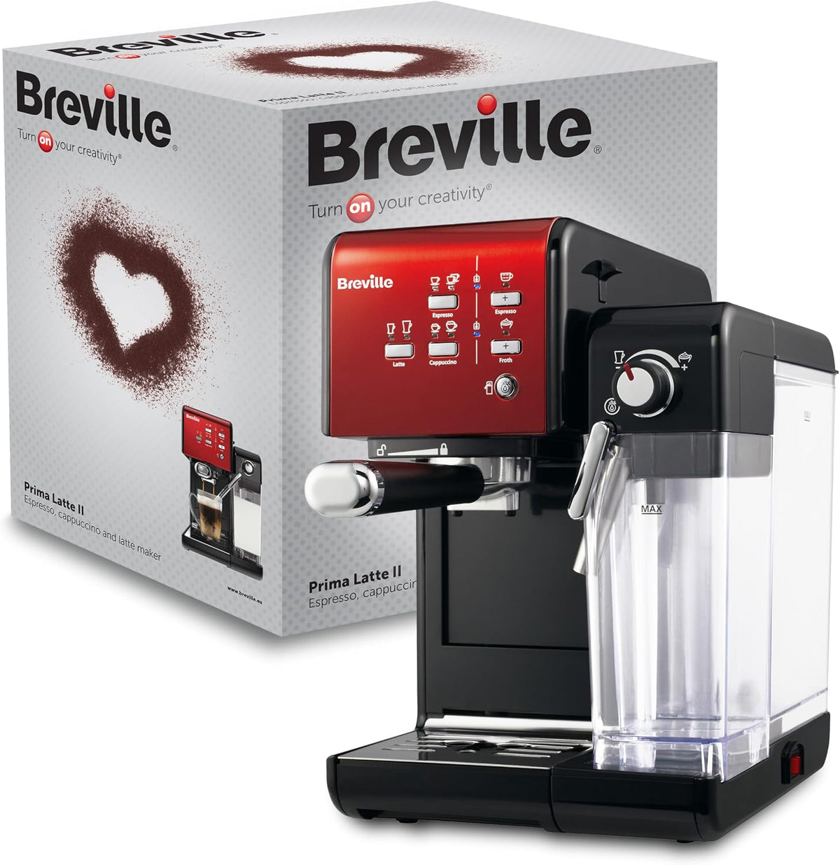 Breville Prima Latte II Espresso, Macchina per latte e cappuccino, Pompa professionale da 15 bar e montalatte, Argento VCF108X(Colore: Rosso)