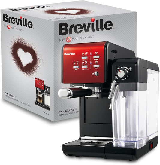 Breville Prima Latte II Espresso, Macchina per latte e cappuccino, Pompa professionale da 15 bar e montalatte, Argento VCF108X(Colore: Rosso)