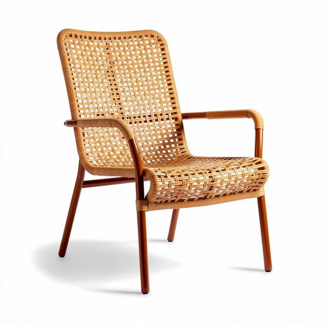 Sedia in rattan intrecciato con struttura in metallo colore naturale 80 x 70 x 90cm