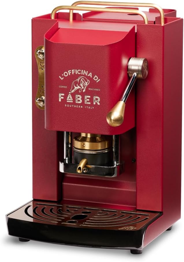 FABER COFFEE MACHINES | Modello Pro Deluxe | Macchina caffe a cialde ese 44mm | Rifiniture ottonato | Pressacialda in ottone regolabile | elettrovalvola di serie (MAT BLACK)(Cherry Red)