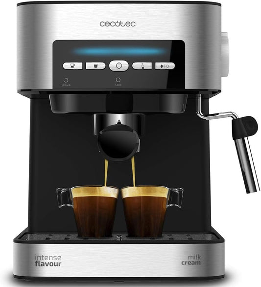 Cecotec Macchina da Caffè Espresso Barista Power Espresso 20 Barista. 2250 W, 20 Bar, Manometro e 2 Termoblocchi, Serbatoio per Chicchi di Caffè, Macinino con 20 Livelli, Vaporizzatore(Matic)
