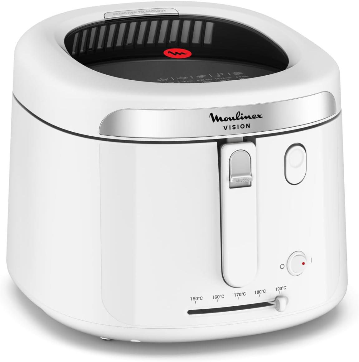 Moulinex Super Uno Friggitrice, 2.2 L di Olio, 1.5 kg di Capienza, Componenti Rimovibili Lavabili in Lavastoviglie, Ciotola Antiaderente, Filtraggio degli Odori, Protezione Antischizzi, AM312010(Vision)