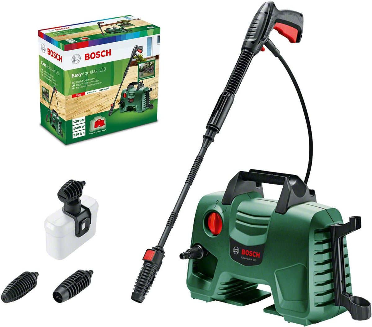 Bosch EasyAquatak 120 Pressure Washer | 1500 watt, 120 bar, versatile accessories, compact construction, incl. hose and nozzles