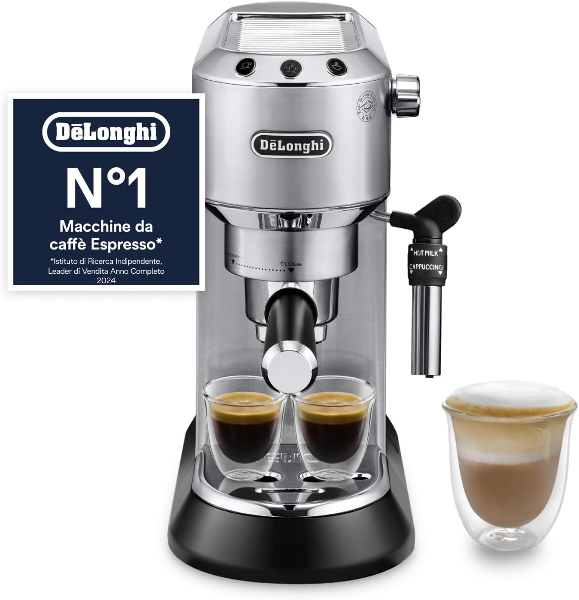 De’Longhi Dedica Style – Perfetto Macchina da Caffè Espresso, Compatibile con Cialde ESE, Montalatte Manuale per Cappuccino, Pannello di Controllo con Pulsanti, Larghezza 15 cm, Nero (EC685.BK)(Metallo)