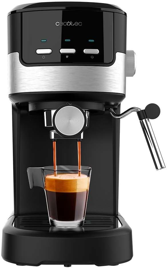 Cecotec Macchina da Caffè Espresso Power Espresso 20 Retro Green Elite. 1100W, 20 bar, Montalatte Orientabile, Braccio Portafiltro con Doppia Uscita e 2 Filtri, 1,25L(Nero/Senza manometro)