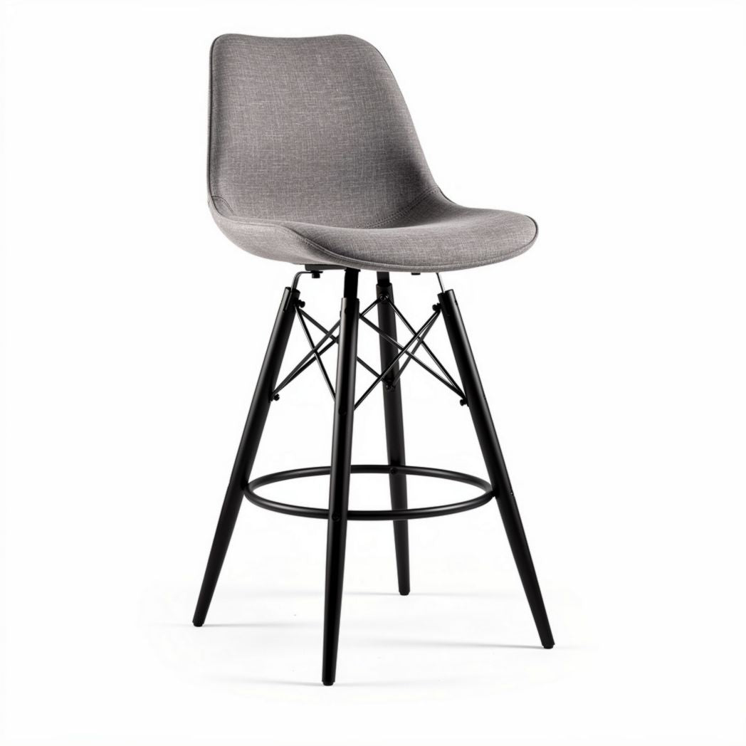 Sedia da bar in tessuto grigio con base in metallo nero altezza 100cm