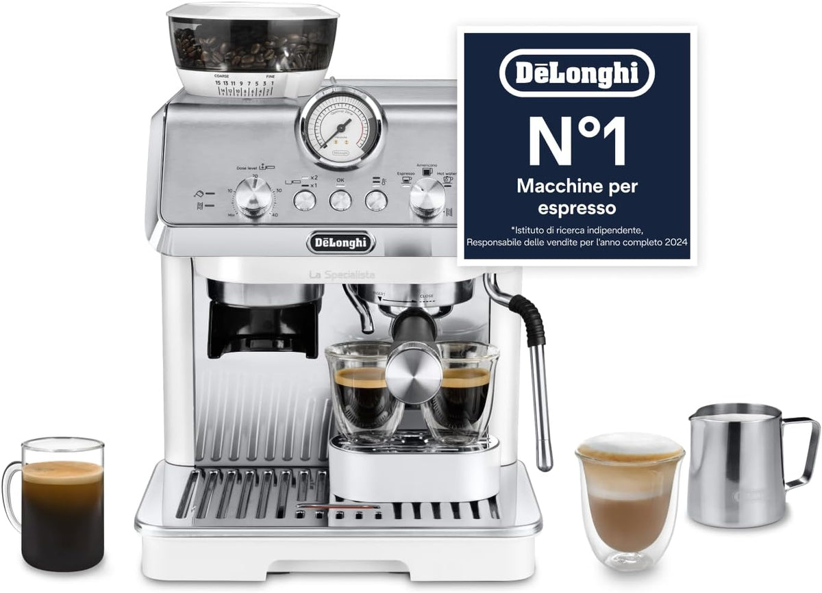 De'Longhi La Specialista Arte Evo EC9255.T Macchina per Caffè in Chicchi Manuale con Funzione Cold Brew, Montalatte Manuale My Latte Art, Incluso Kit da Barista, Controllo Temperatura, 1450W, Titanio(Senza Cold Brew/Argento/Bianco)