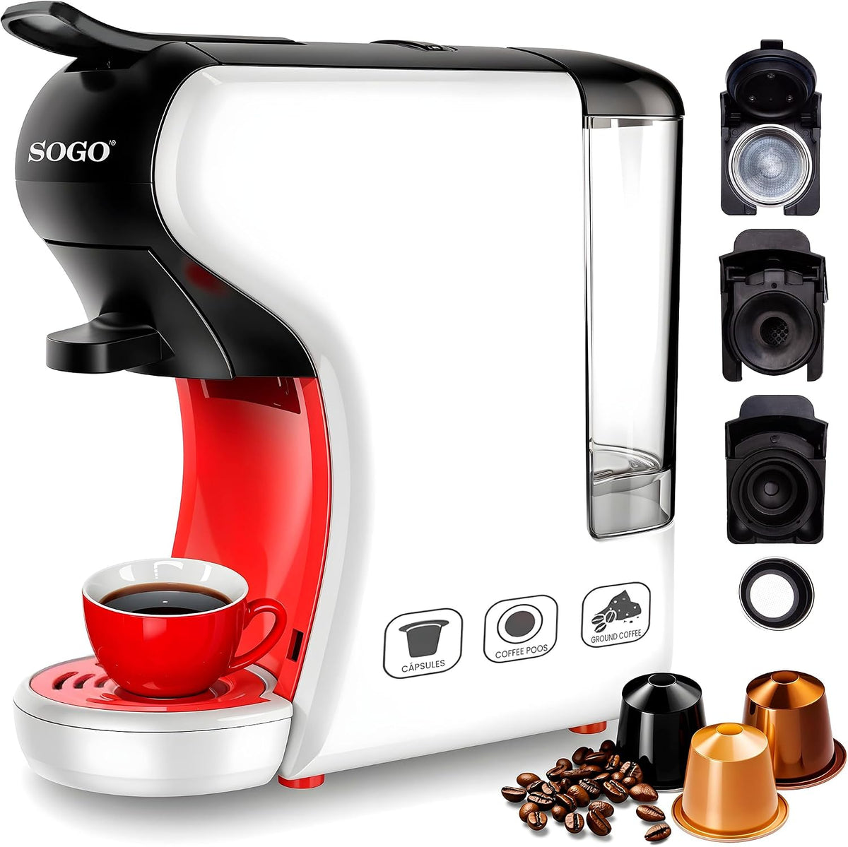 SOGO Caffettiera Combi CAF-SS-5665 Aromatti, 850 W, 15 Bar, Metallo, 1.6 litros(Bianco)