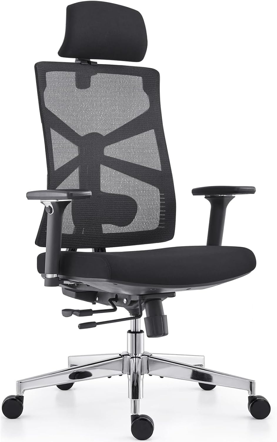 HOLLUDLE Sedia da Ufficio Ergonomica con Schienale Regolabile, Sedile Regolabile in Profondità, Braccioli 4D, Supporto Lombare e Poggiatesta 2D, Girevole a 360°, Design Moderno, Bianca(Nero)
