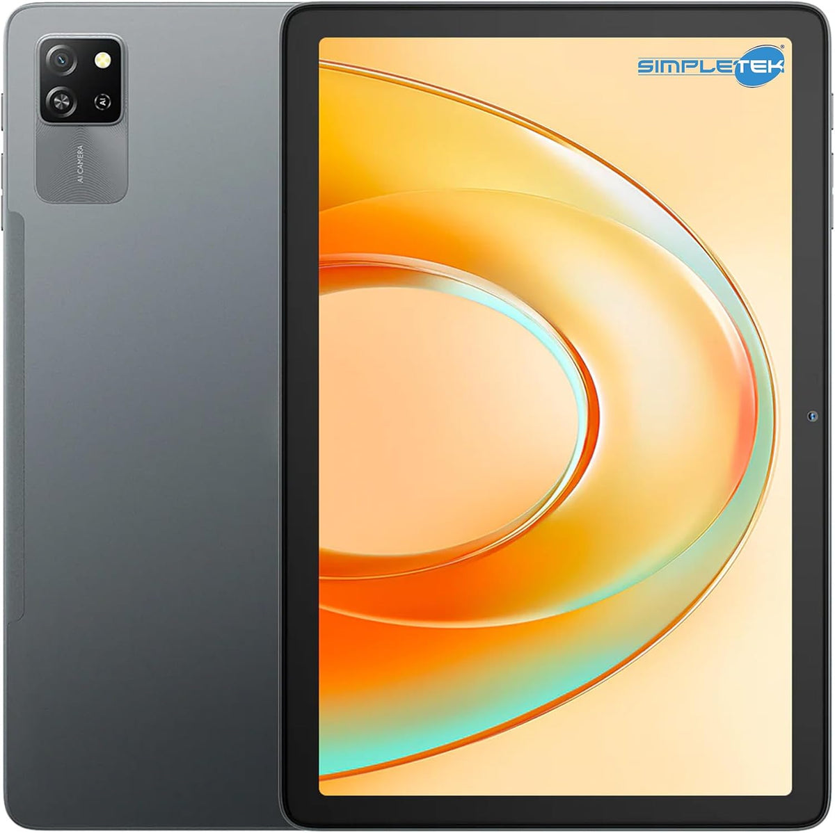 SIMPLETEK - Tablet Portatile 10” - Sistema Operativo Android 14 - Memoria 128GB (RAM fino a 12GB) - Batteria 5100mAh - Colore Grigio/Nero