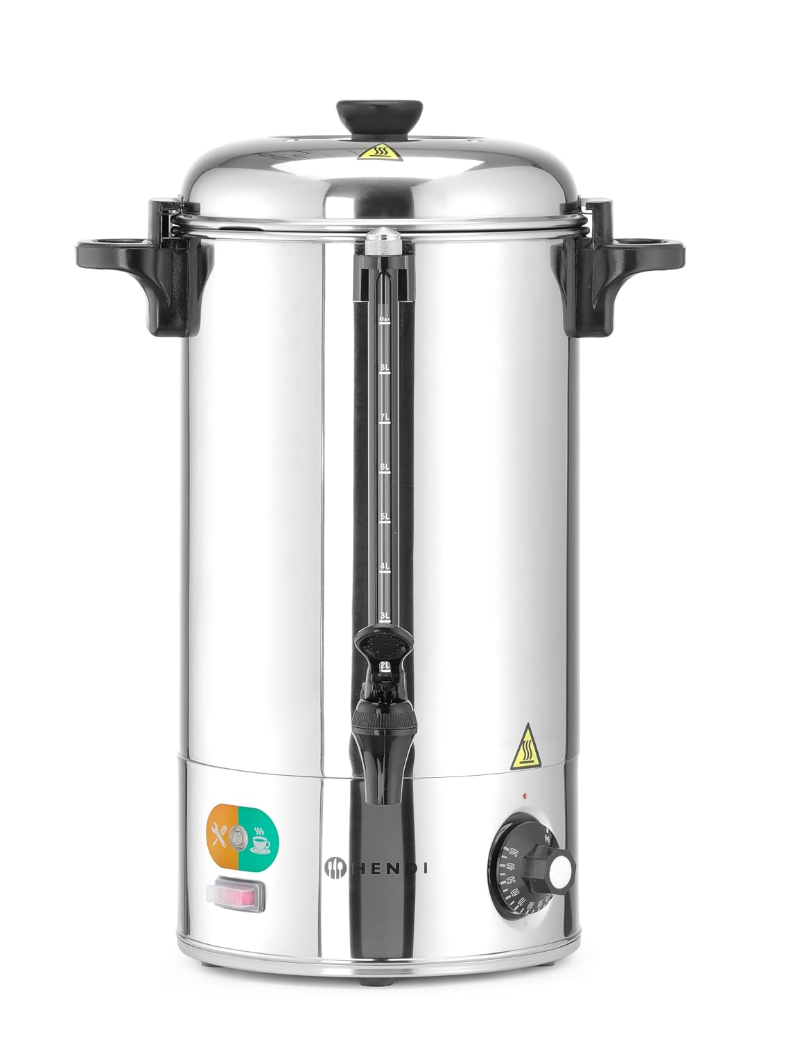 HENDI Bollitore per Bevande Calde Elettrico, a Parete Singola, Distributore per Vin Brulé et Acqua Bollente, 94–99°C, 9L, 230V/2200W, 340x227x(H)468mm, Acciaio Inox