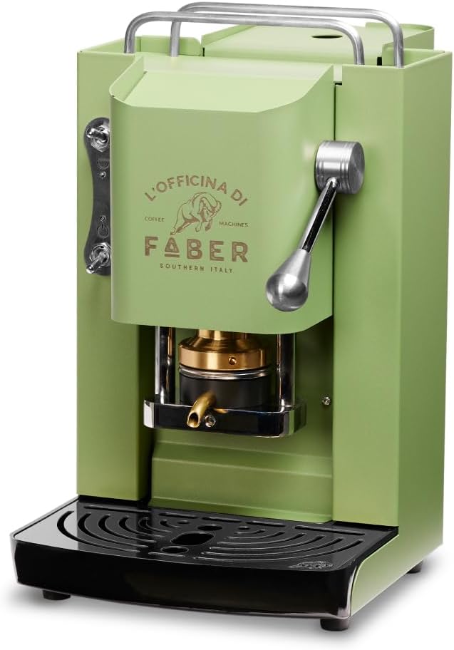 FABER COFFEE MACHINES | Modello Pro Deluxe | Macchina caffe a cialde ese 44mm | finiture Cromo | Pressacialda in ottone (Cherry Red)(Acid Green)