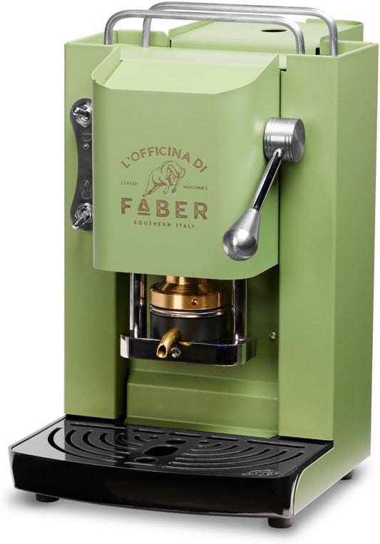 FABER COFFEE MACHINES | Modello Pro Deluxe | Macchina caffe a cialde ese 44mm | finiture Cromo | Pressacialda in ottone (Cherry Red)(Acid Green)