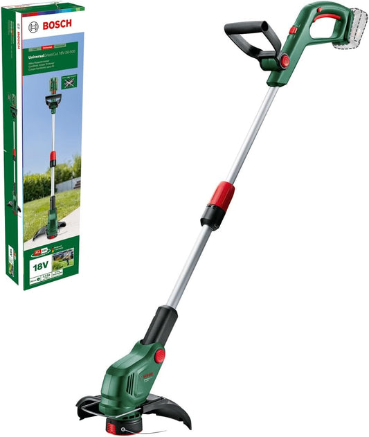 Bosch Tagliabordi a batteria UniversalGrassCut 18V-26-500 (per il taglio dell’erba e la rifinitura dei bordi; tempo di carica: 65 min; diametro di taglio: 26 cm; sistema a 18 Volt; senza batteria)(Universal/without battery and charger)