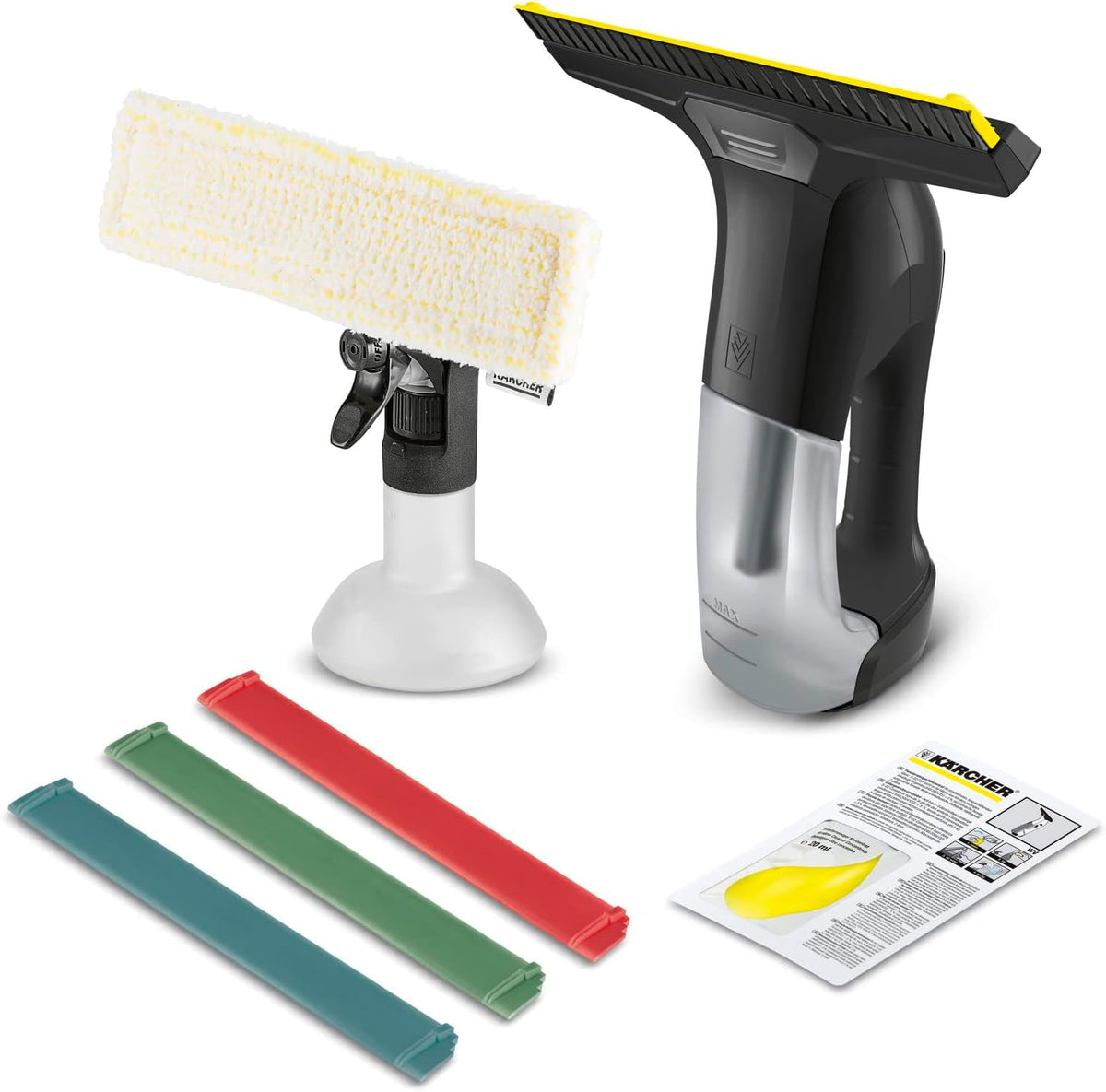 KÄRCHER Lavavetri Aspiragocce WV 6 Plus, pulizia di vetri, piastrelle, doccia, piani cottura, Serbatoio 150ml, Autonomia 100 min, Bocchetta 28cm, 20 ml detergente concentrato(Nero/Con 3 Labbra Intercambiabili)