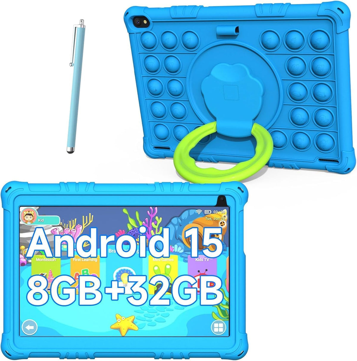 Kids Android 14 Tablet for Kids - 10.1 Inch IPS Screen, 8GB RAM+32GB ROM, Parental Control APP, WiFi Card(blue)