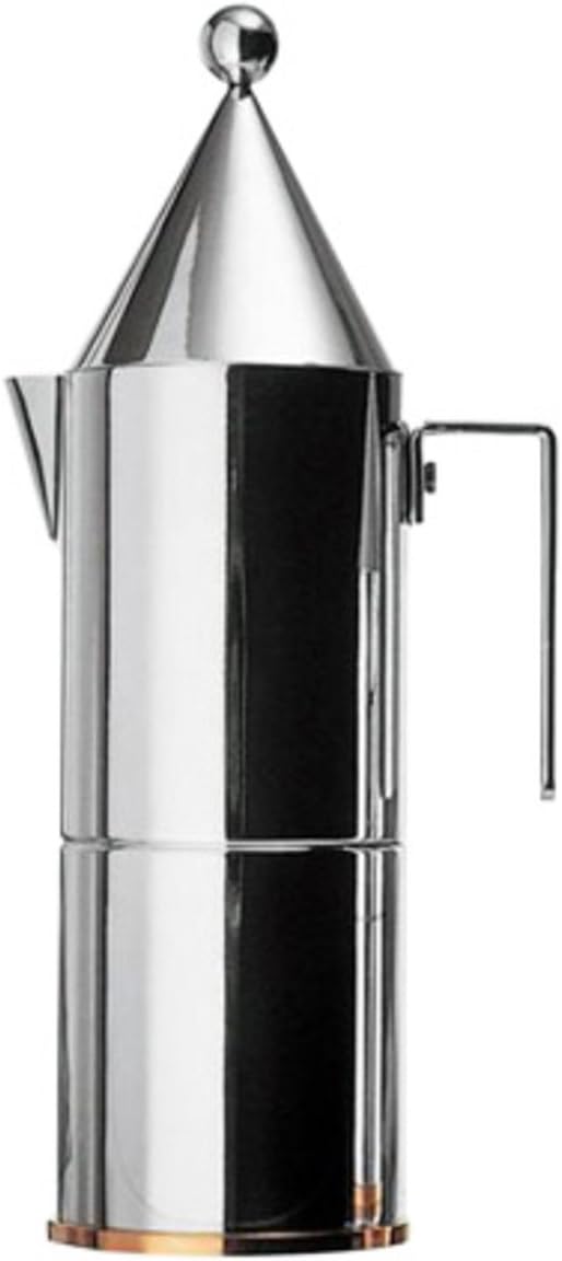 Alessi La Conica 90002/3 - Caffettiera di Design in Acciaio Inox e Fondo in Rame, 3 Tazze(6 tazze)