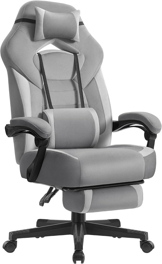 SONGMICS Sedia Gaming, Sedia Ufficio Scrivania, Ergonomico, con Poggiapiedi, Poggiatesta Regolabile, Cuscino Lombare, Portata 150 kg, Grigio Ardesia e Grigio Tortora OBG077G02(Grigio Ardesia + Grigio Tortora/Pelle scamosciata)
