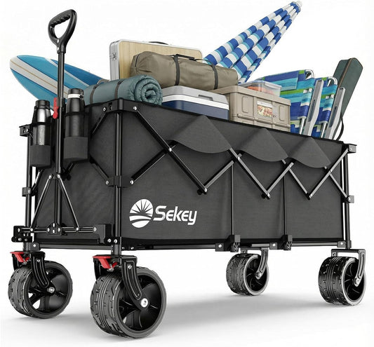 Sekey XXXL Beach Trolley 300L 200 kg, Extended Model with Off-Road Wheels, 17 x 10 cm, Patent 4-Way System Instant Assembly, Black(Anthracite)
